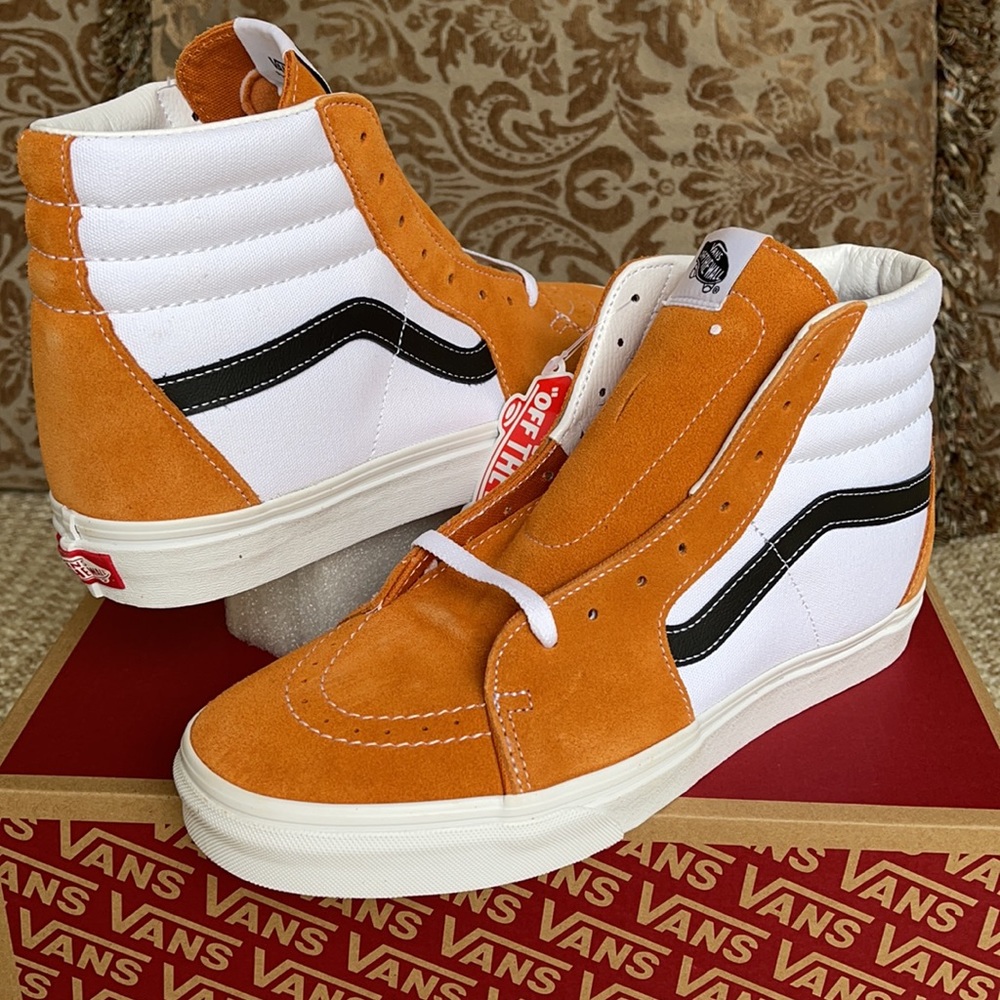 Vans Sk8-Hi Sneakers in White, Orange & Black - Picture 11 of 16